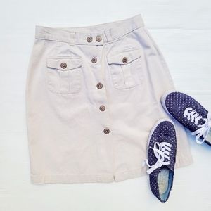 VINTAGE high waist button front khaki pencil skirt